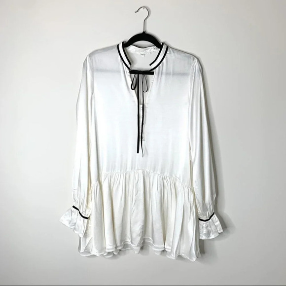 Tularosa Revolve Malia Mini Dress Shift Ivory Neck Tie Ruffle flare Sleeve XS - Picture 10 of 16